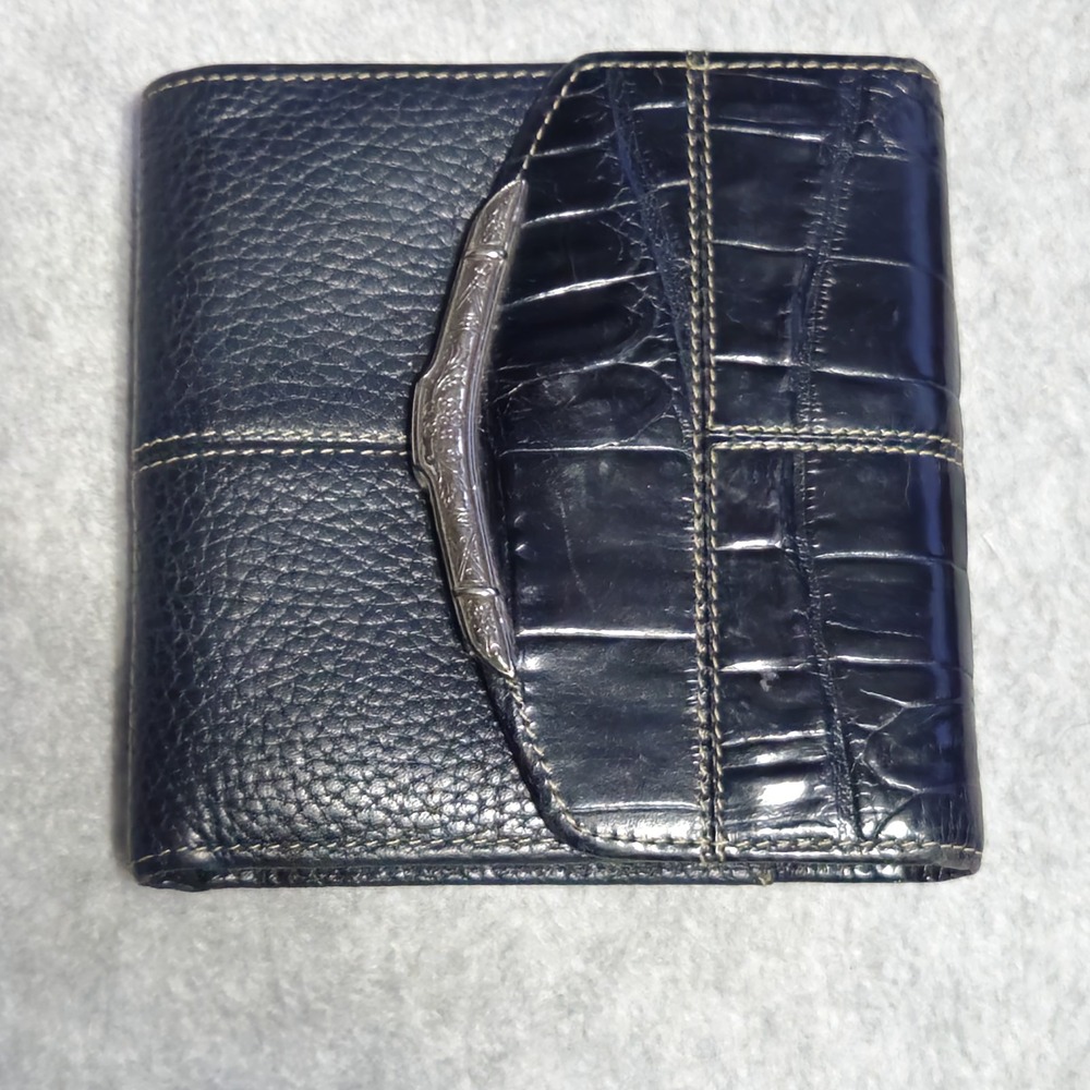 Brighton Black Leather Wallet Pebbled Finish Croc Pattern With Silver Accents